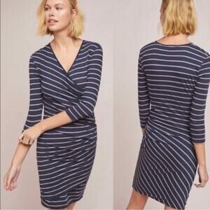 NEW Anthropologie Sundry Fabian Dress Sundry Faux Wrap Dress Stripe Ruched Small